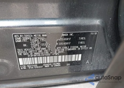 2020 Toyota Rav4 Xle z USA, uszkodzony, nr VIN 2T3P1RFV0LC074930